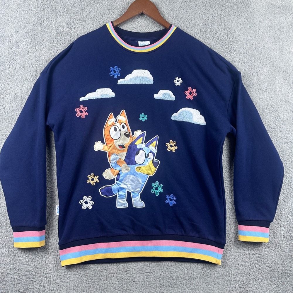 BoxLunch Womens Large Bluey Bingo Daisy Crew Neck Blue Sweatshirt Pullover